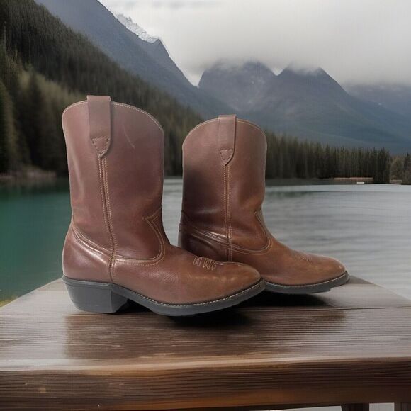 Hy-Test Tuf-Gum Brown Tooled Soft Leather Steel Toe Cowboy Work Boots Mens 7.5 D - Picture 3 of 14